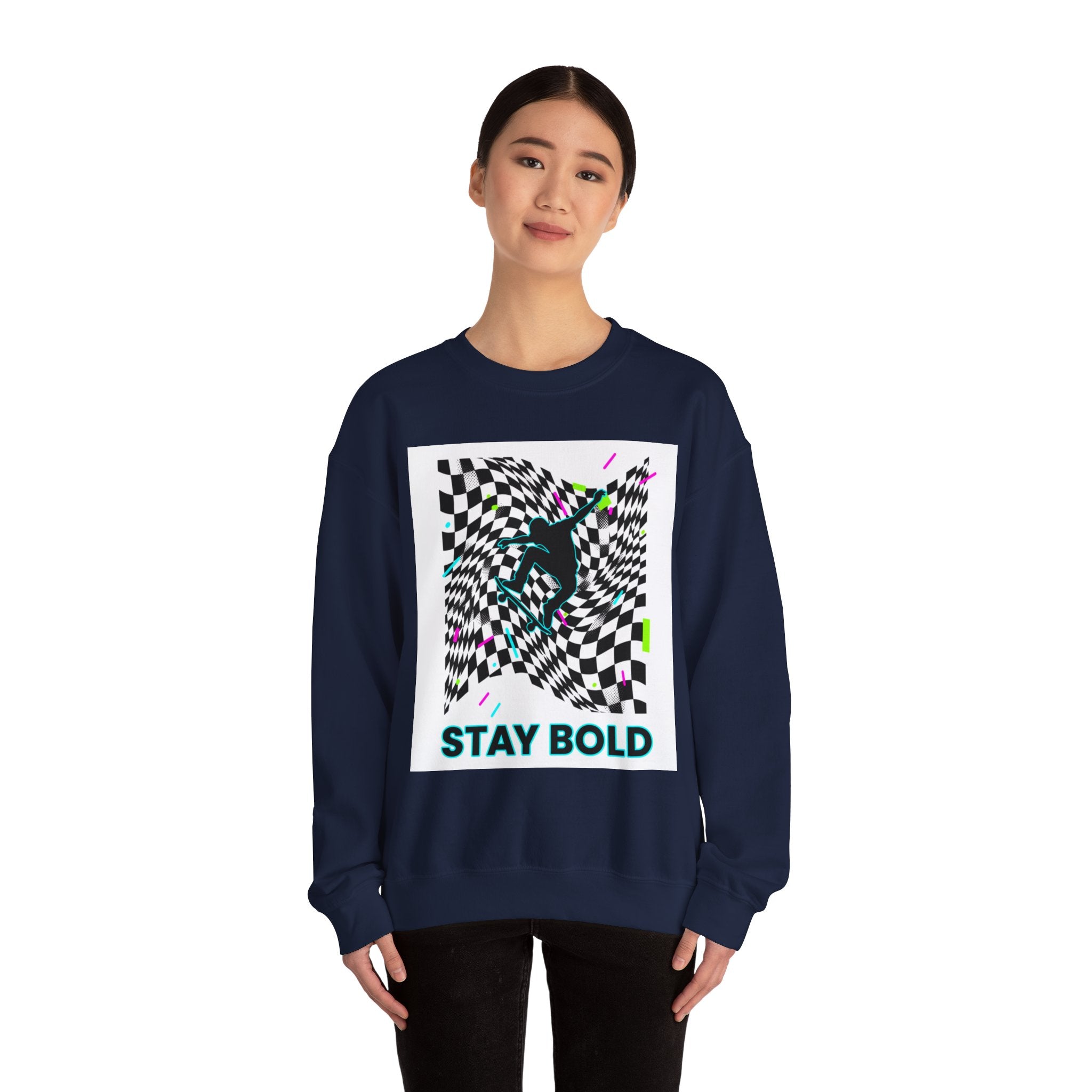 Warped Checker Stay Bold Crewneck Sweatshirt | dizzy chec... | Sweatshirt | Al Mery's Paradise