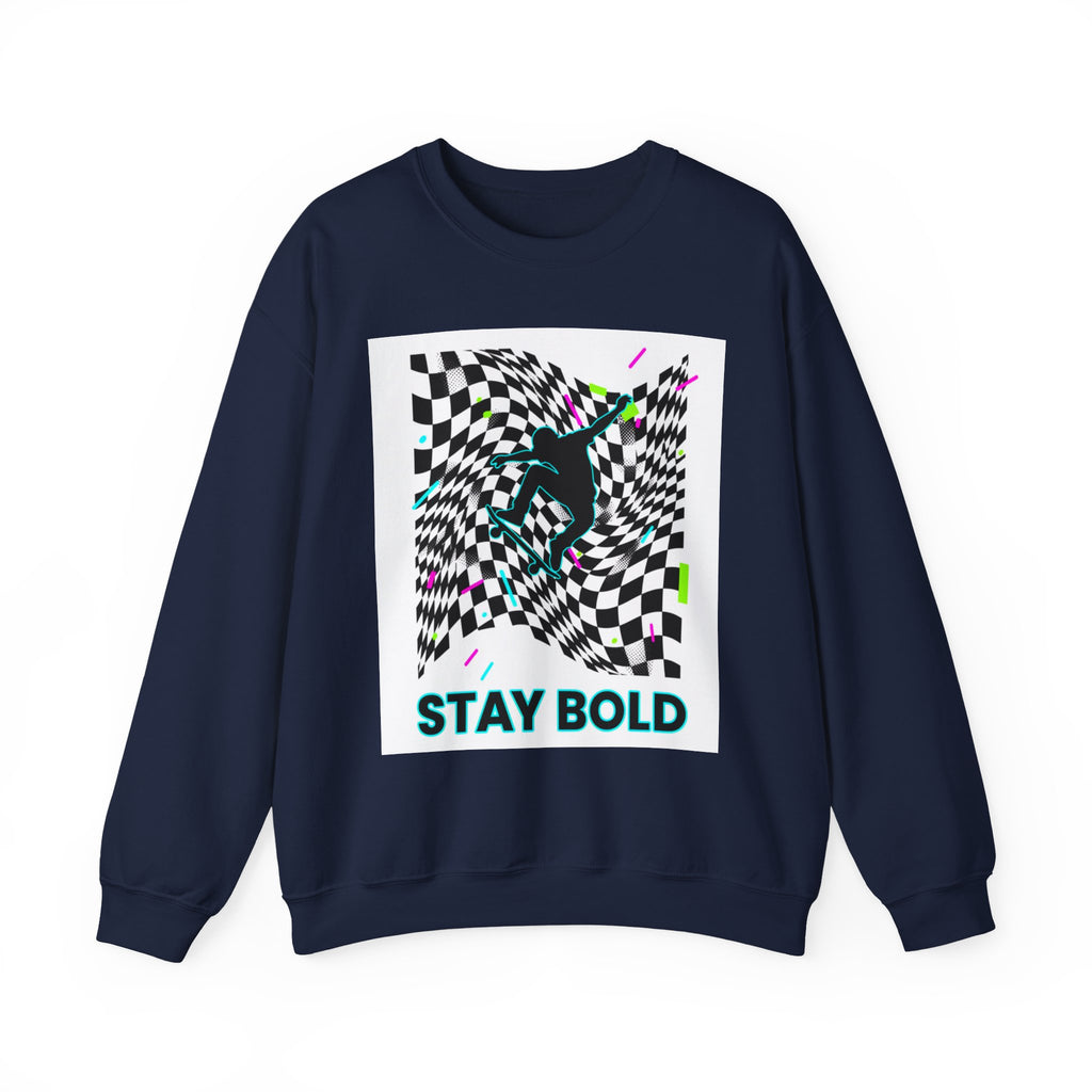 Warped Checker Stay Bold Crewneck Sweatshirt | dizzy chec... | in Navy S | Sweatshirt | Al Mery's Paradise