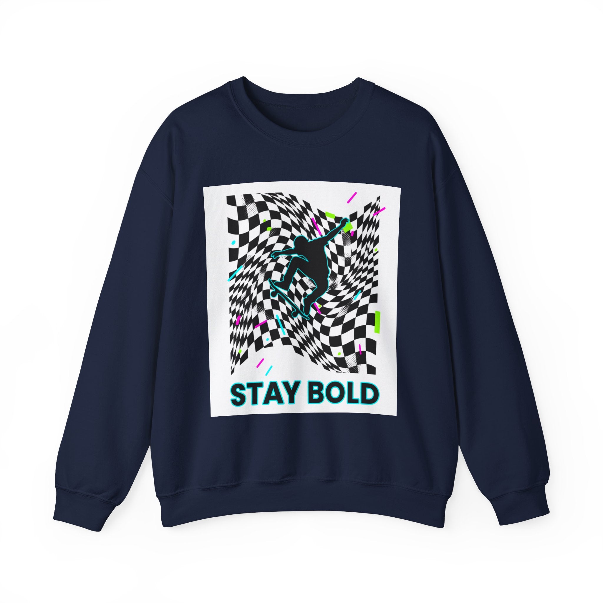 Warped Checker Stay Bold Crewneck Sweatshirt | dizzy checker pattern, mod graphic