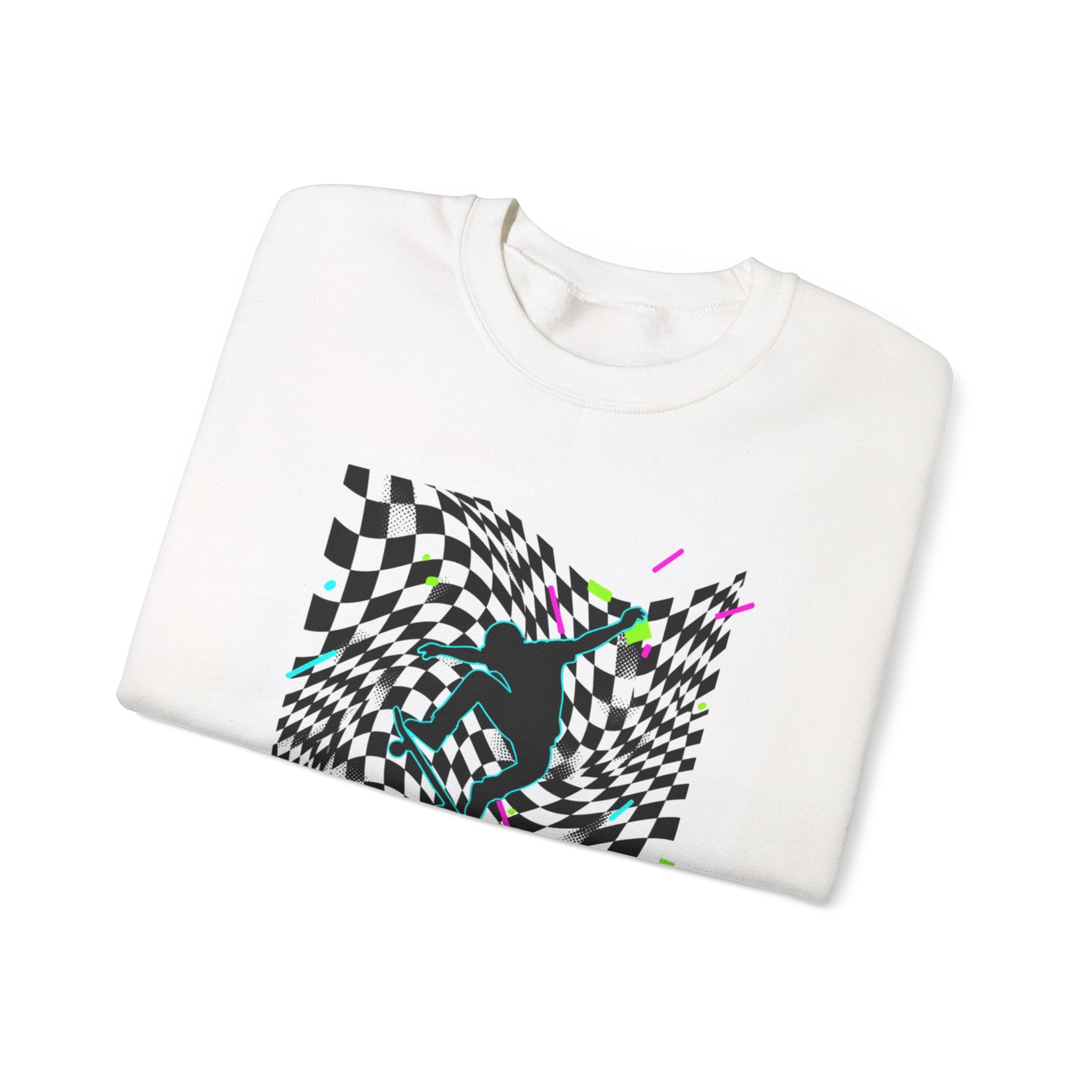 Warped Checker Stay Bold Crewneck Sweatshirt | dizzy checker pattern, mod graphic