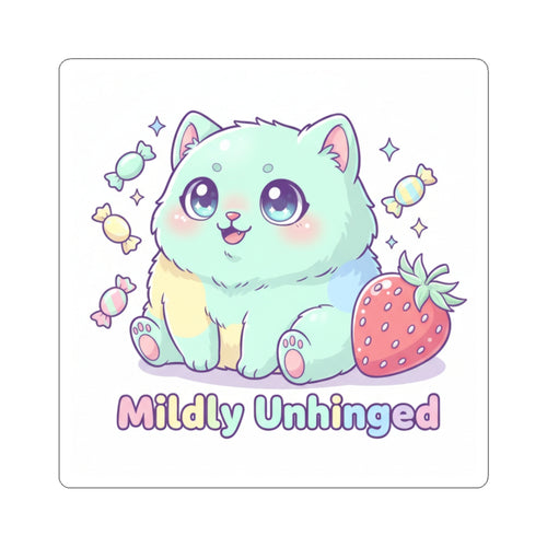Mildly Unhinged Cute Kawaii Cat Sticker | in 3" × 3" White | Paper products | Al Mery's Paradise