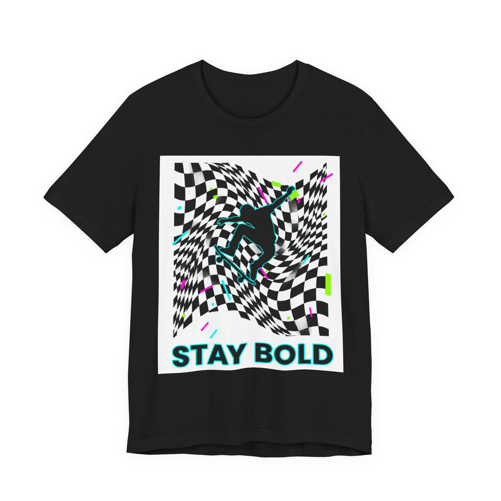 Warped Checker Stay Bold T-Shirt | dizzy checker pattern,... | in Black XS | T-Shirt | Al Mery's Paradise