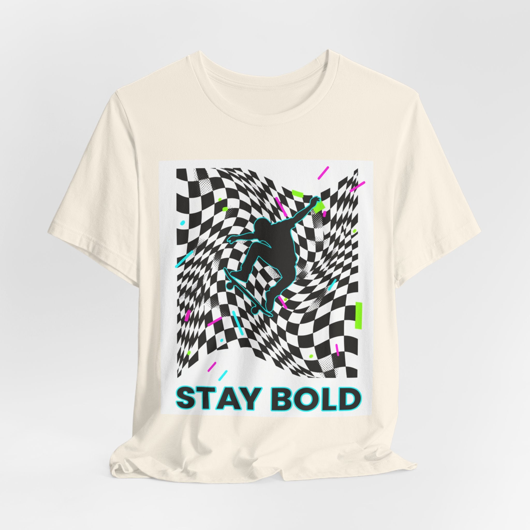 Warped Checker Stay Bold T-Shirt | dizzy checker pattern,... | T-Shirt | Al Mery's Paradise