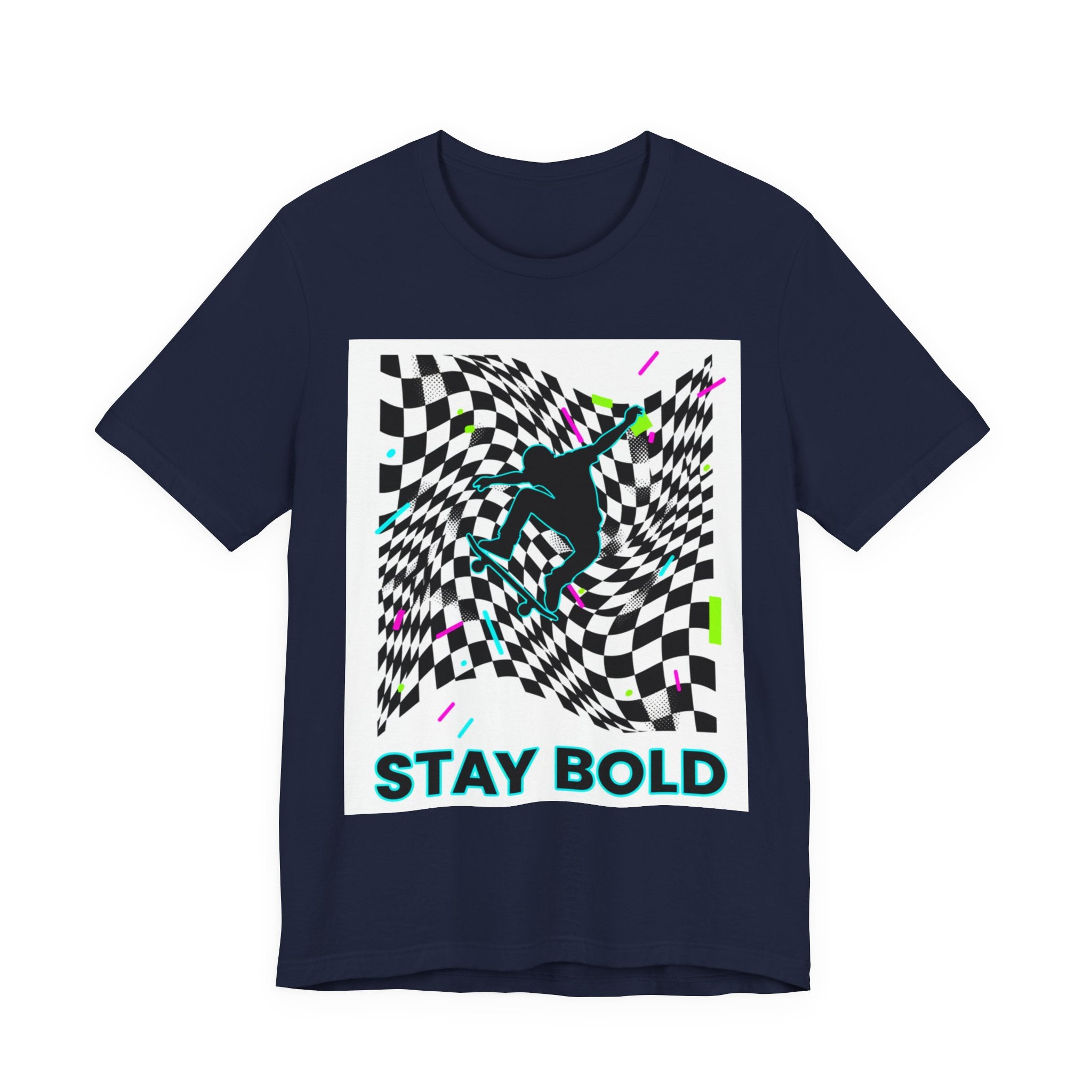 Warped Checker 'Stay Bold' T-Shirt | dizzy checker pattern, mod graphic
