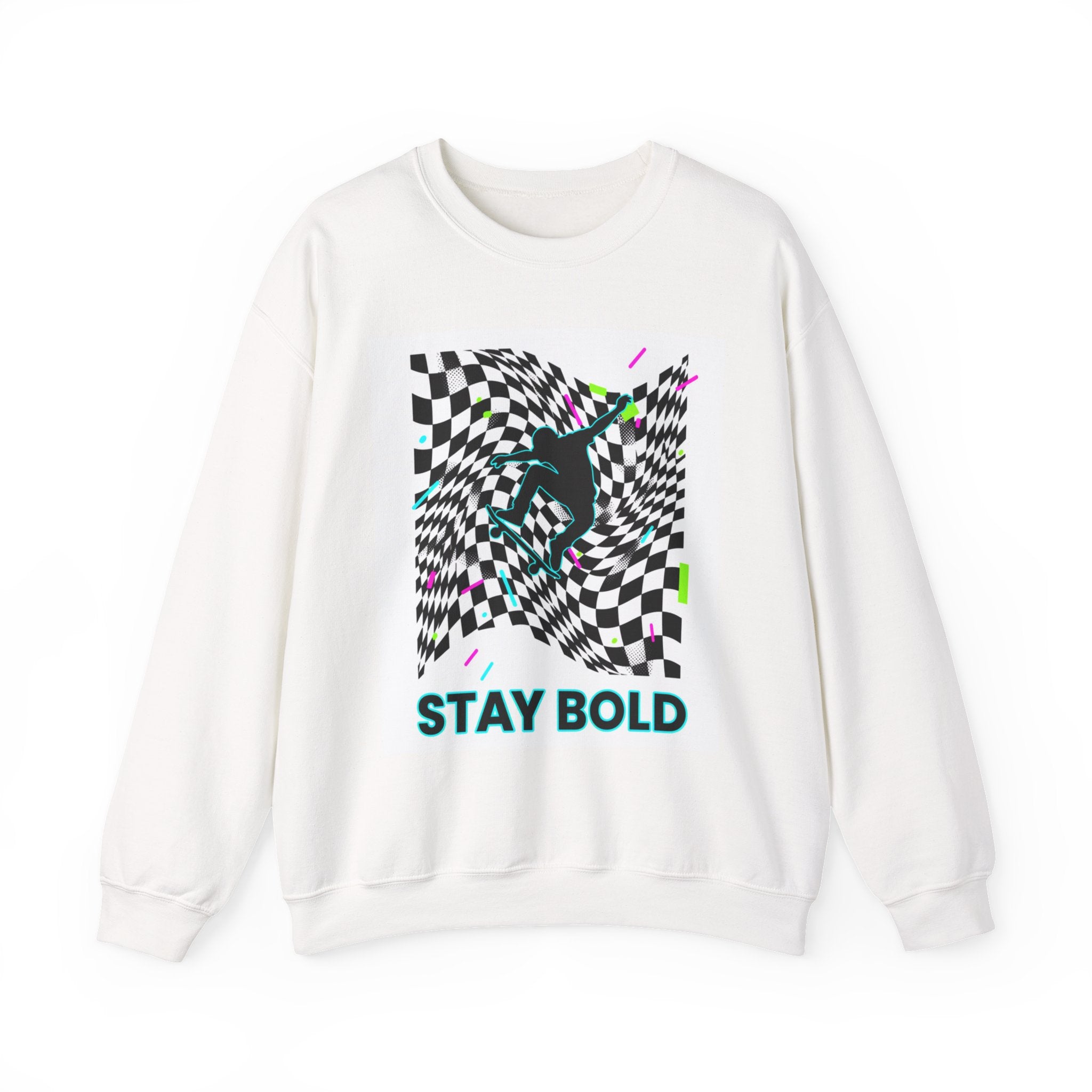 Warped Checker Stay Bold Crewneck Sweatshirt | dizzy checker pattern, mod graphic