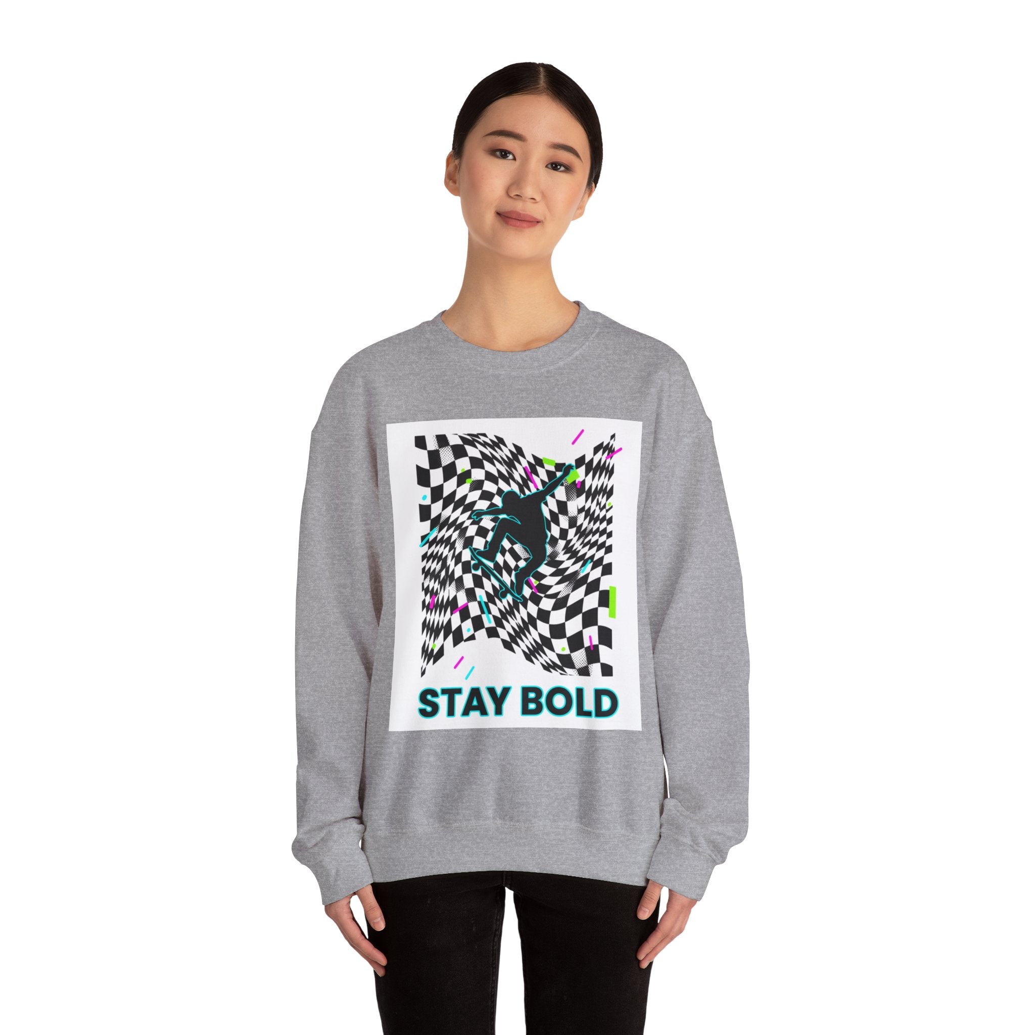 Warped Checker Stay Bold Crewneck Sweatshirt | dizzy chec... | Sweatshirt | Al Mery's Paradise