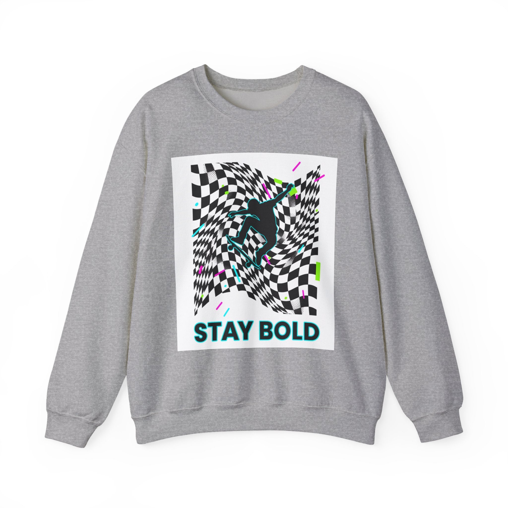 Warped Checker Stay Bold Crewneck Sweatshirt | dizzy checker pattern, mod graphic