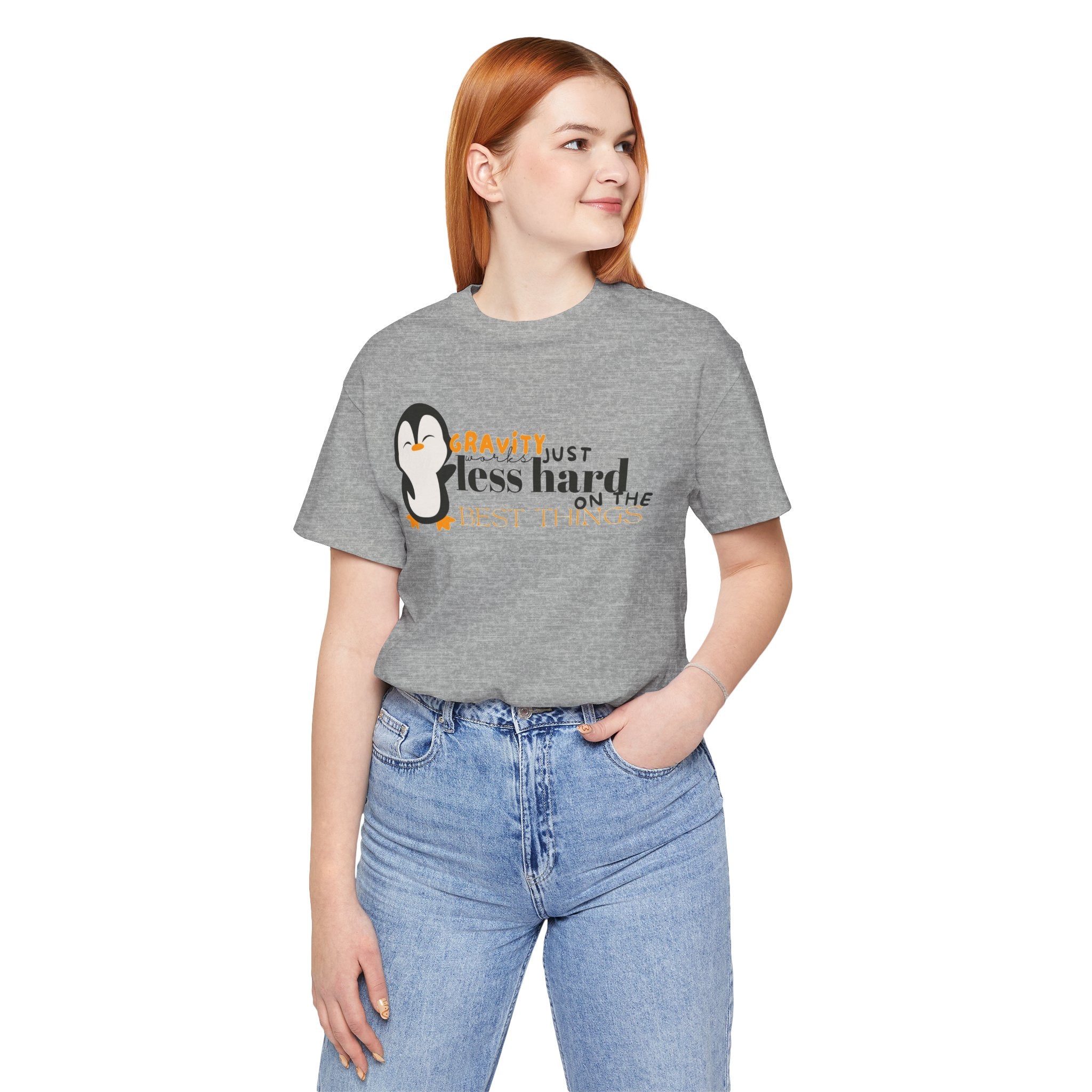 Gravity Just Works Less Hard on the Best Things Penguin G... | T-Shirt | Al Mery's Paradise