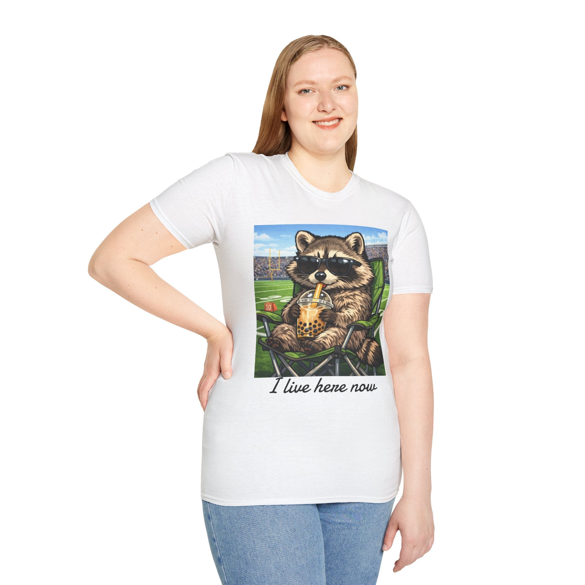 I live here now Raccoon Iced Tea Baseball Tee | T-Shirt | Al Mery's Paradise