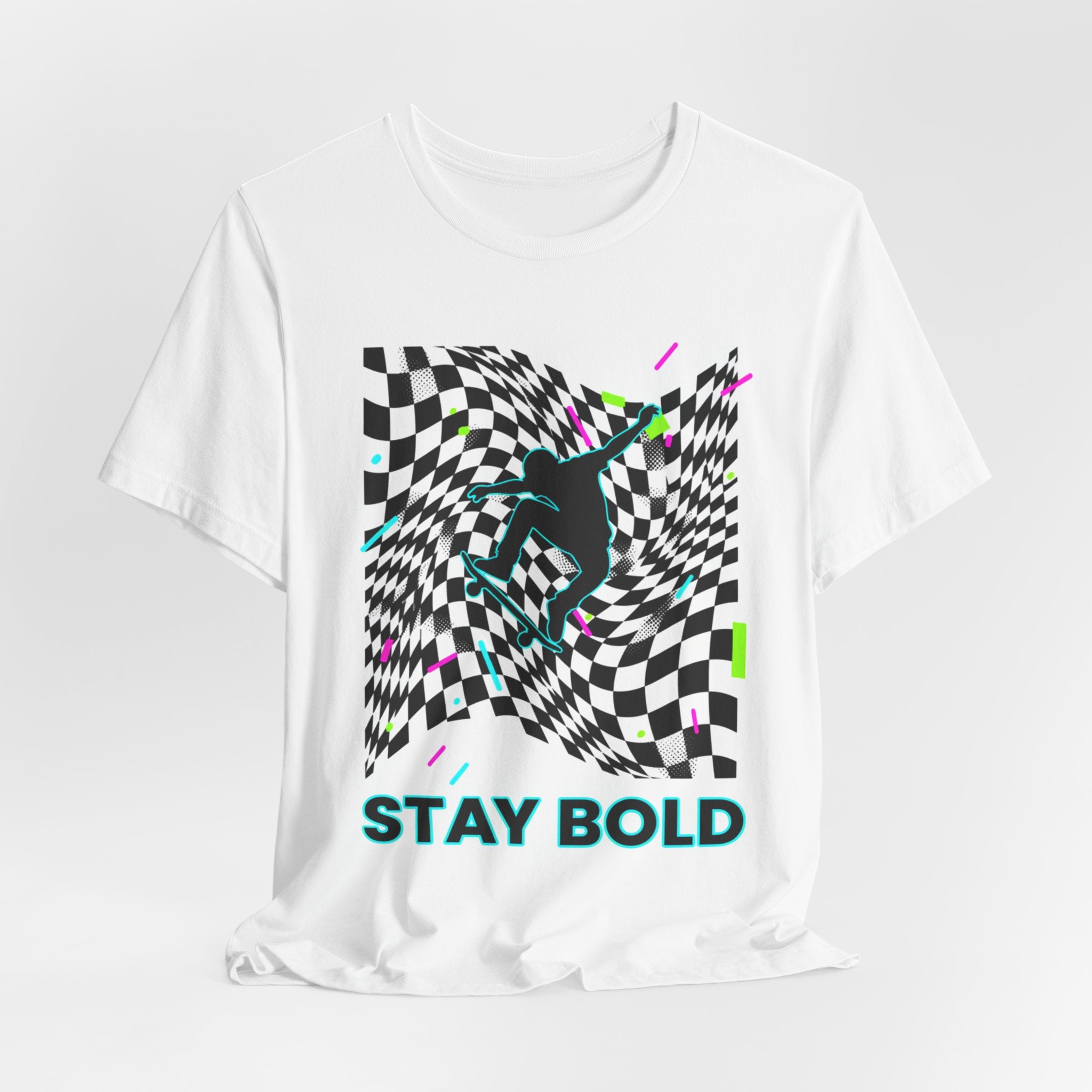 Warped Checker 'Stay Bold' T-Shirt | dizzy checker pattern, mod graphic