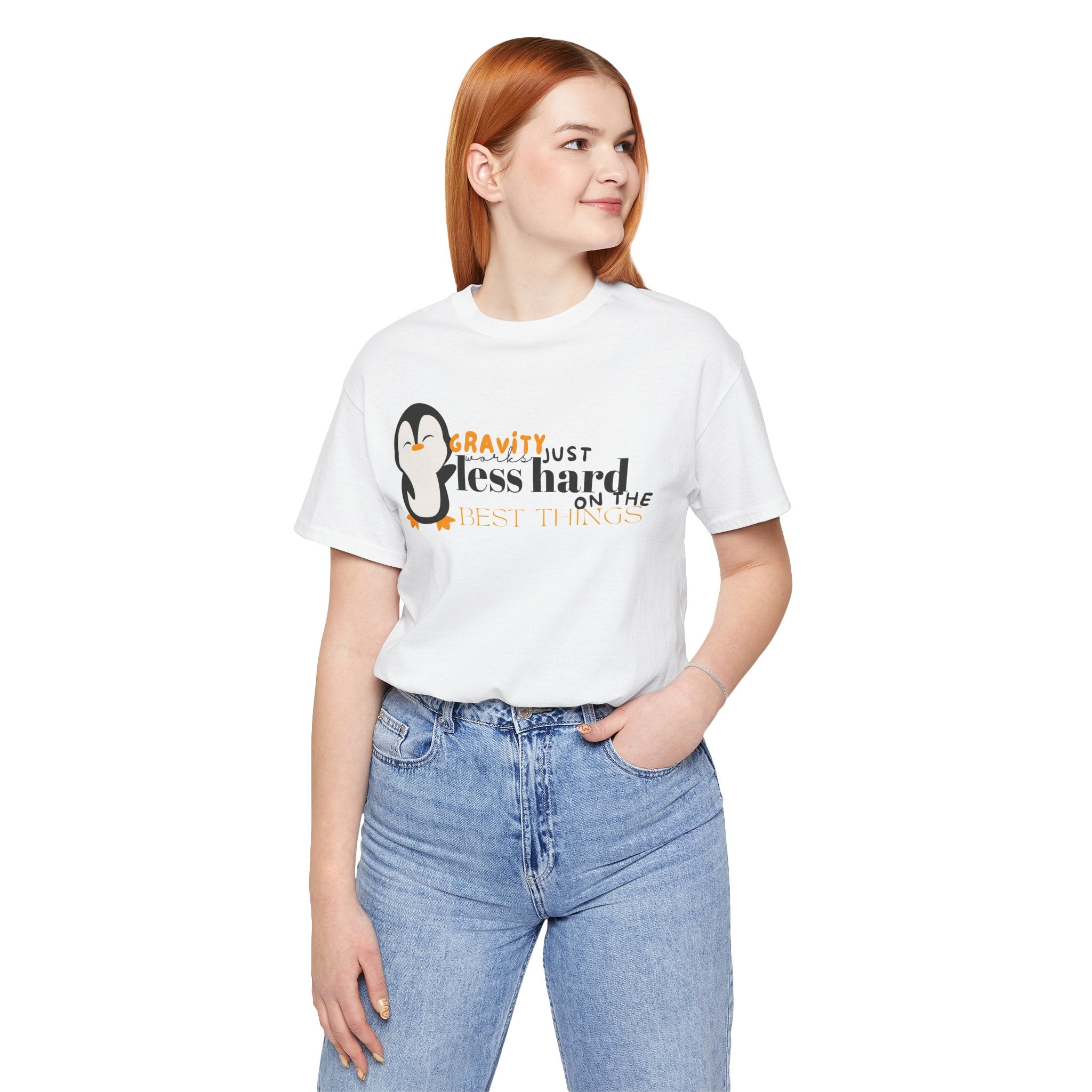 Gravity Just Works Less Hard on the Best Things Penguin G... | T-Shirt | Al Mery's Paradise