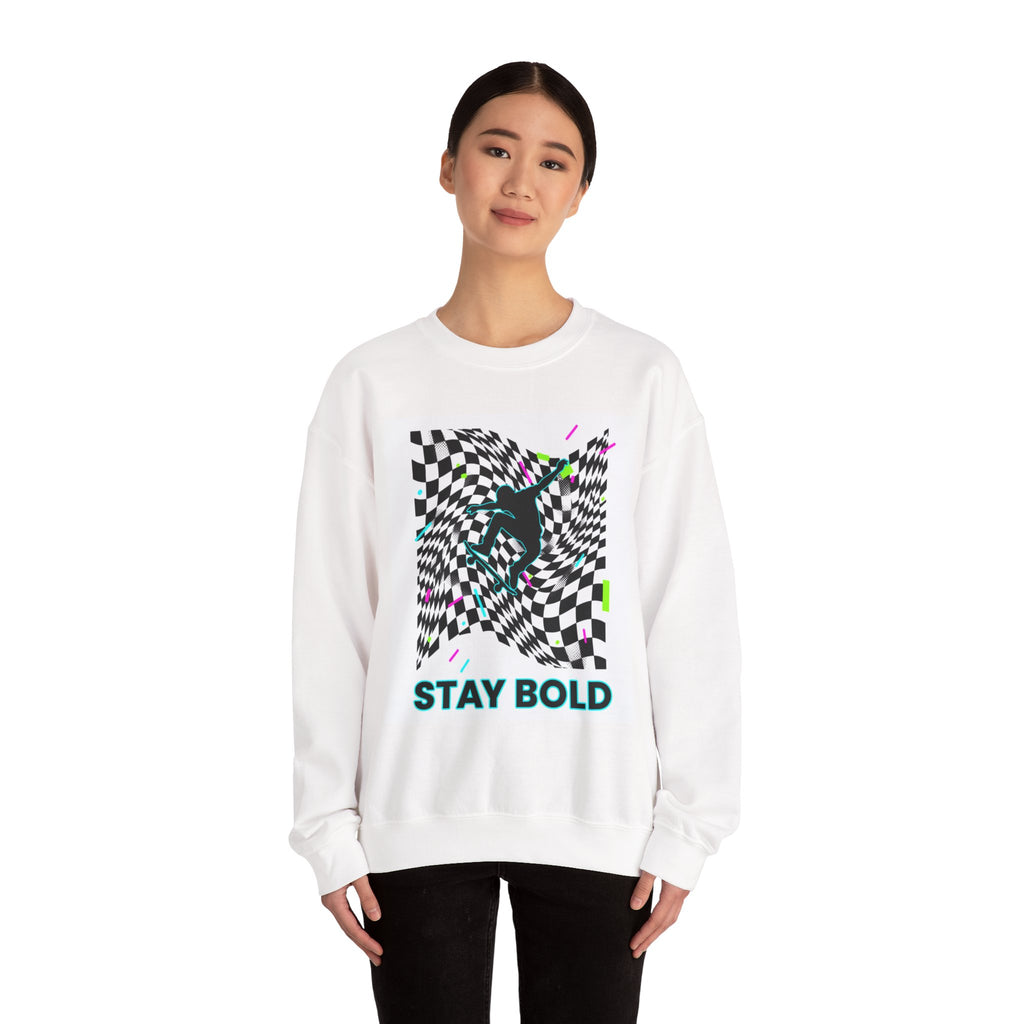 Warped Checker Stay Bold Crewneck Sweatshirt | dizzy chec... | Sweatshirt | Al Mery's Paradise