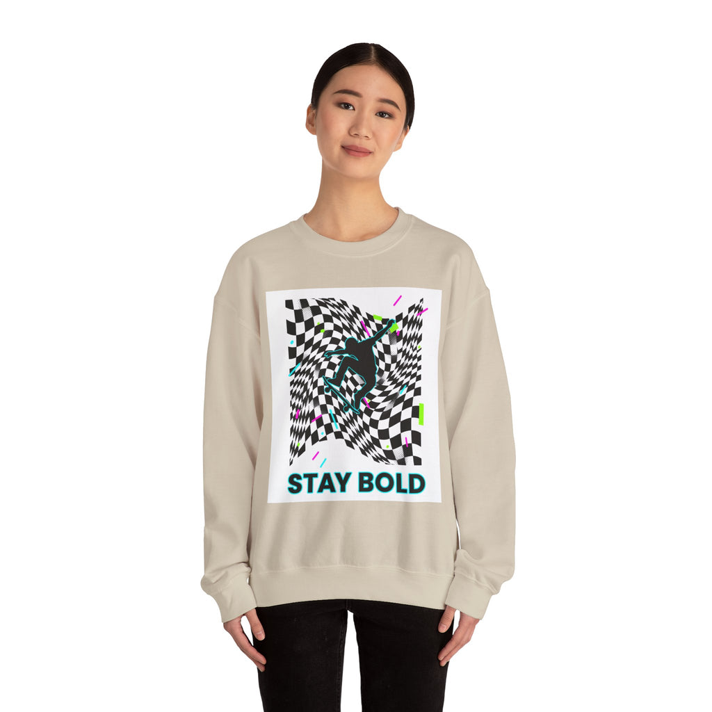 Warped Checker Stay Bold Crewneck Sweatshirt | dizzy chec... | Sweatshirt | Al Mery's Paradise