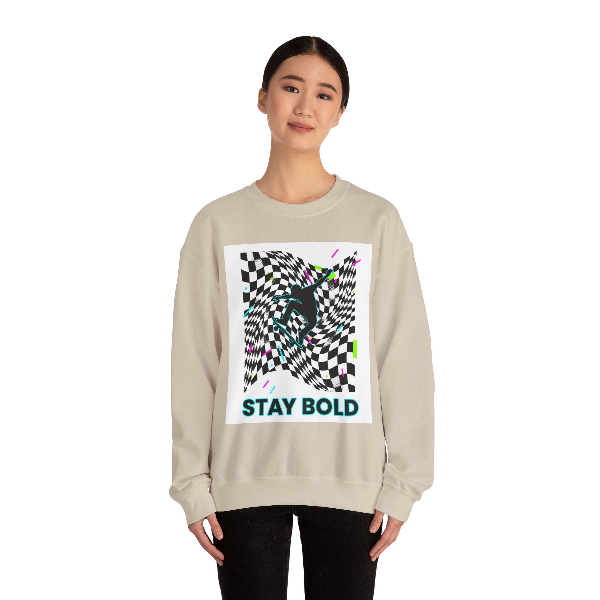 Warped Checker Stay Bold Crewneck Sweatshirt | dizzy chec... | Sweatshirt | Al Mery's Paradise