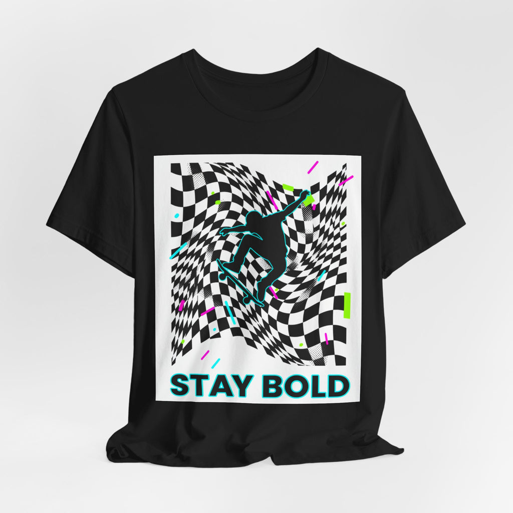 Warped Checker Stay Bold T-Shirt | dizzy checker pattern,... | T-Shirt | Al Mery's Paradise