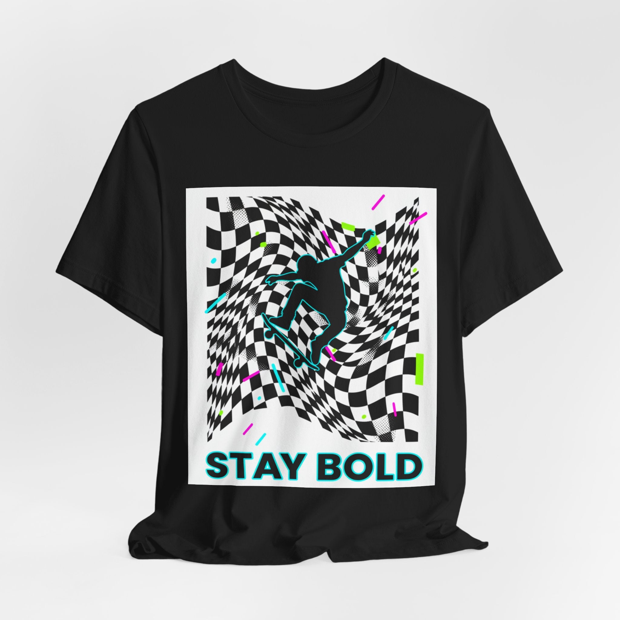 Warped Checker Stay Bold T-Shirt | dizzy checker pattern,... | T-Shirt | Al Mery's Paradise