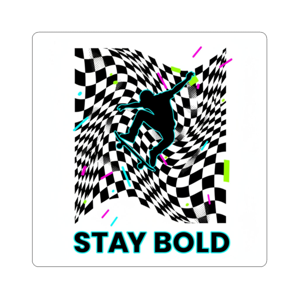 Warped Checker Stay Bold Sticker | warped checker print, ... | in 2" × 2" White | Paper products | Al Mery's Paradise