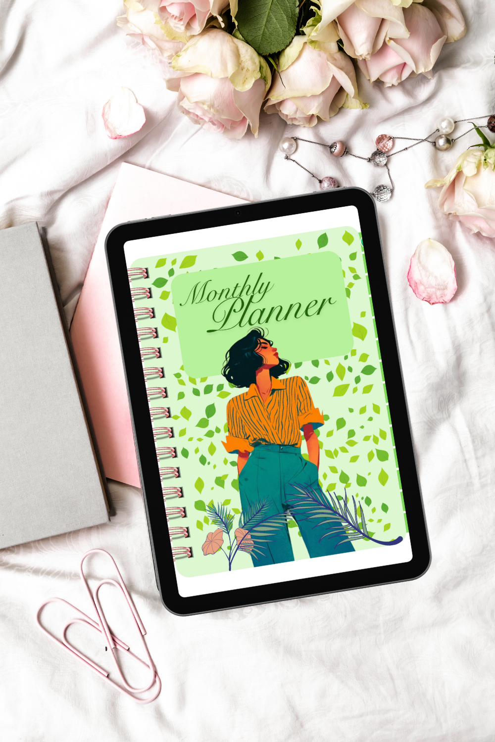 Undated Monthly Planner PDF | Aesthetic Green Digital Planner for Organized Life