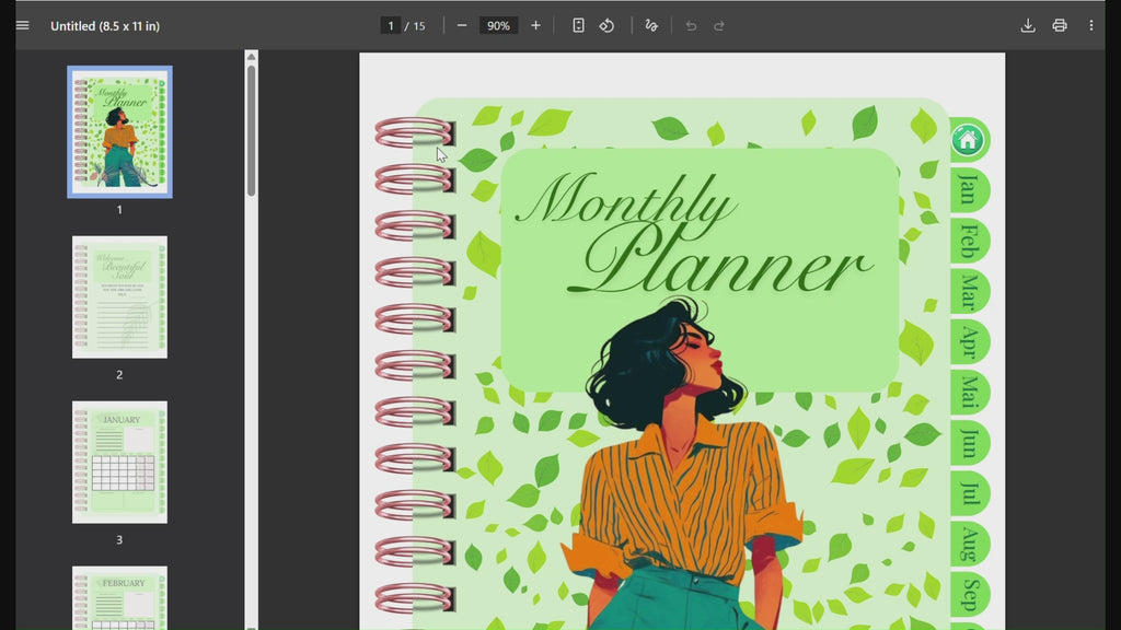 Undated Monthly Planner PDF | Aesthetic Green Digital Planner for Organized Life